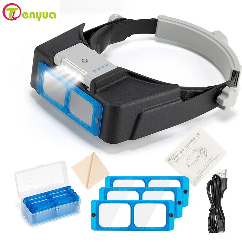 Night Vision Goggles Head Mounted - 배터리 디스플레이용 4Led 조명으로 USB 충전을