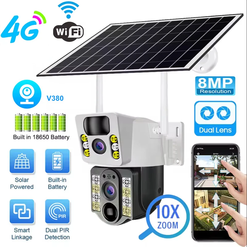 Night Vision Camera Wifi 4G - 8PM 태양광 카메라 4K 듀얼 렌즈